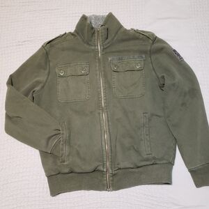 Calvin Klein Jeans Men's Full Zip Sherpa Collar Military Jacket Olive Green L